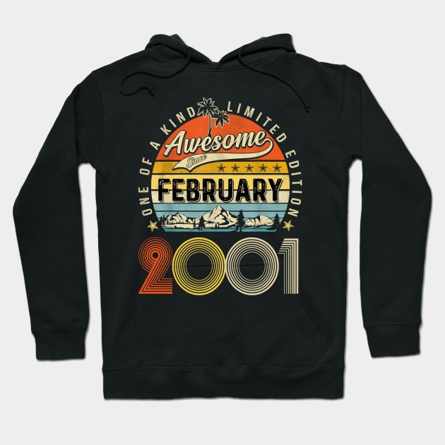 Awesome Since February 2001 Vintage 22nd Birthday Hoodie by Mhoon 